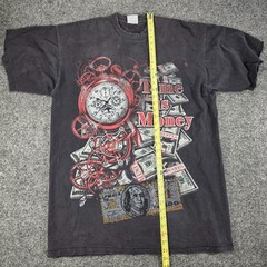 Y2K Big Tiger Time Is Money Rhinestone Graphic T Shirt Mens 2XL Tall Faded Black