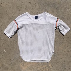 vintage 80’s Indy Knit white mesh Rainbow Detailed Sleeve top Size M