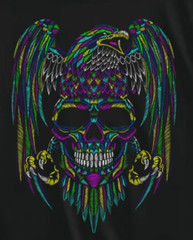 Skull Eagle Spirit Shirt Neon Tribal Art Graphic Tee for Biker Gothic Men