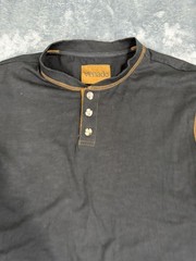 Venado Mens Long Sleeve Henley Shirt Black With Contrast Stitching Large