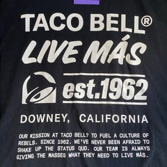 Taco Bell T-Shirt 2XL Live Mas Est 1962 Cali Double Sided Tee Fast Food Uniform
