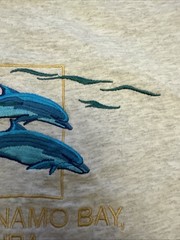 RareVintage Cal Cru Tag Dolphins, Stitched Guantánamo Bay T-Shirt Graphic Cuba S
