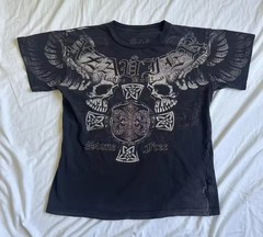 Black Skull Graphic Print Crew Neck Short Sleeve T-Shirt Unisex One Size