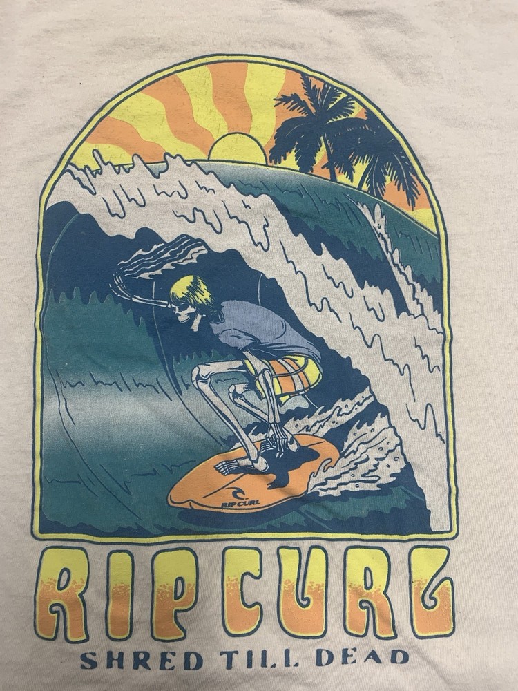 Rip Curl Shred Till Dead Skeleton Surfer Long Sleeve T-Shirt Graphic Tee Surf