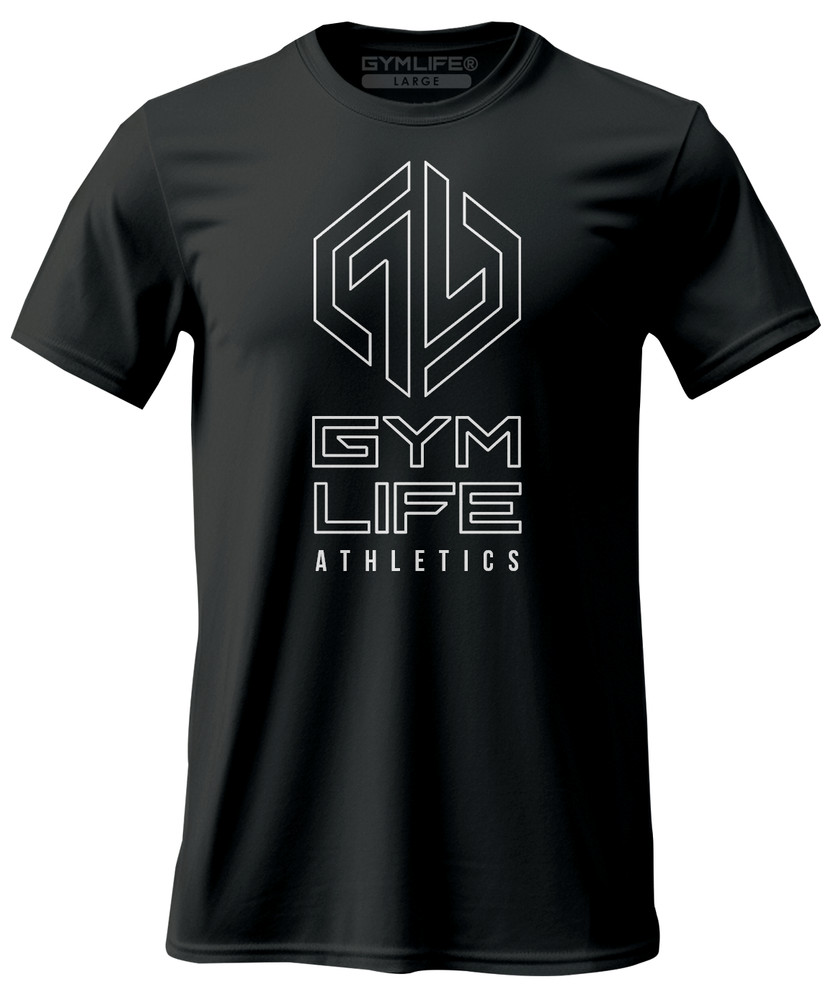 GYM LIFE® Fuse Power Up Mens Athletic T-Shirt Workout Exercise Fitness Tee Black