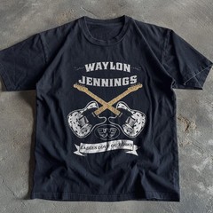 Waylon Jennings Ladies Love Outlaws Guitars Country Unisex Black Cotton T-Shirt