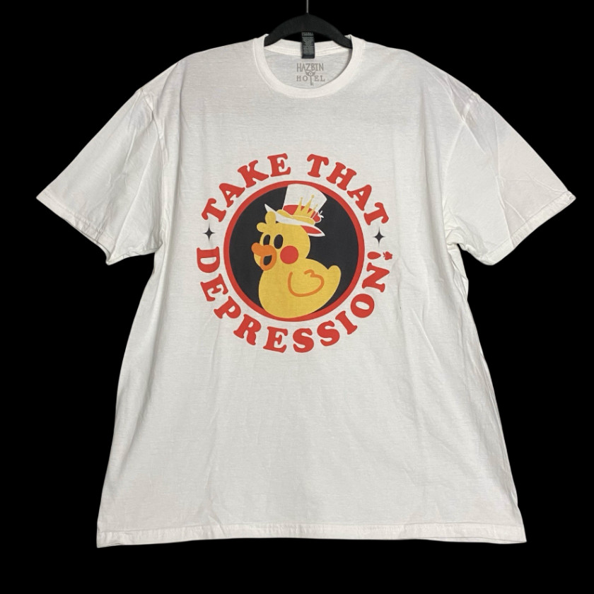 Hazbin Hotel “Take That Depression” White Short Sleeve Tee Shirt Size XL