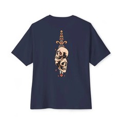 Mens Oversized T-Shirt Skull Dagger Back Print Streetwear Graphic Baggy White