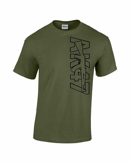 AK-47 T-Shirt Out Line 2 colors Logo Rifle Size S,M,L,XL.2XL,3XL,4XL 100% cotton