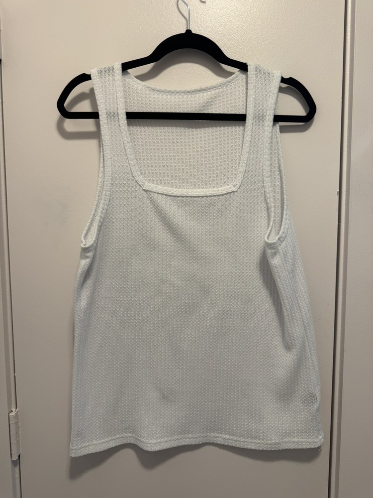 Manfinity Men’s Small White Waffle Knit Square Neck Tank Top Casual Minimalist
