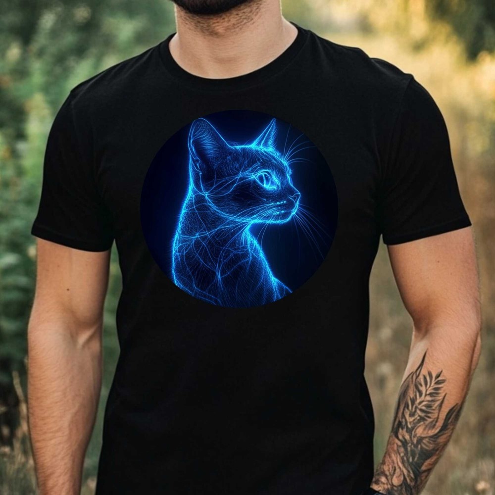 Mens Glowing Cat Print Cotton T-Shirt Size XS to 5XL