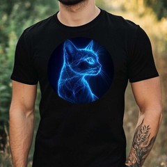 Mens Glowing Cat Print Cotton T-Shirt Size XS to 5XL