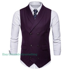 Mens Casual Formal Business Slim Fit Double-Breasted Waistcoat Coat Suit Vest