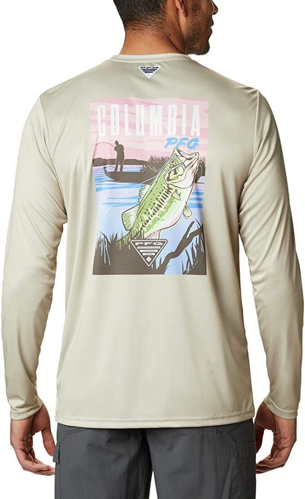 Columbia Men’s Terminal Tackle PFG Vintage Fish Long Sleeve, Fossil/Bass, XL