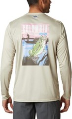 Columbia Men’s Terminal Tackle PFG Vintage Fish Long Sleeve, Fossil/Bass, XL