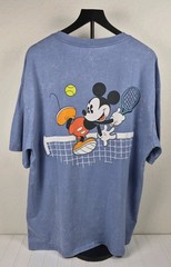 ​Disney Mickey Mouse Tennis T Shirt Size L Blue Acid Wash Double Sided Graphics