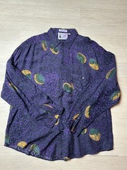 Vintage Goouch Rayon Shirt XL Purple Abstract Pattern 80s 90s Art Deco