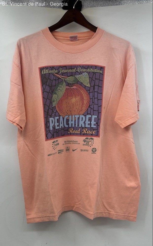 Atlanta Track Club Vintage 1998 Peachtree Road Race Tee Shirt XL Peach Running