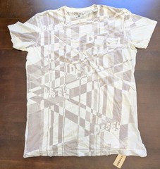 DIESEL Mens Graphic T-Shirt XXL NWT Off White Geometric Abstract Cotton Tee 2XL