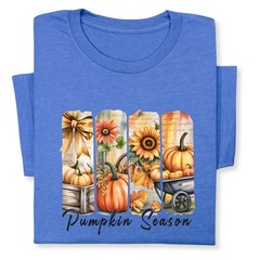 Pumpkin Season Print Shirt, Fall Tee with Sunflowers & Cart