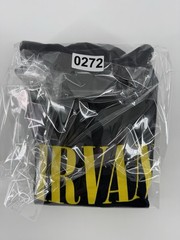 Nirvana Smiley Face Graphic T-Shirt Black And Yellow Size Small Unisex Band Tee
