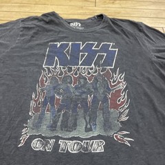 KISS Lucky Brand T Shirt Men XXL Gray Blue Music Rock Band Graphic Tee 2XL 50-52
