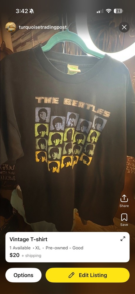 THE BEATLES Adult XL Black T-shirt John Paul George Ringo Faces Colorful Square