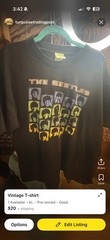 THE BEATLES Adult XL Black T-shirt John Paul George Ringo Faces Colorful Square