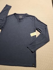 Lucky Brand Venice Burnout Mens M Long Sleeve Henley Shirt Denim Blue NWT