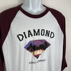 Diamond Supply Co Shirt Men Large White Red Raglan Baseball Quarter Sleeve Tee