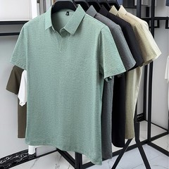 Short Sleeve V Neck Lapel T-Shirt for Men Breathable Business Casual Top
