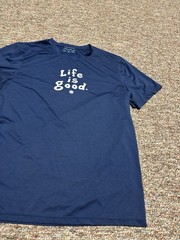 Life is Good Active Gym Running Activewear T Shirt Blue Mens Medium Stretch