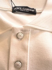 Dolce&Gabbana Men T shirt Pique Cotton Polo Neck Silver Embroidery T-shirt