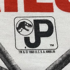 Vintage Jurassic Park Shirt XL Velociraptor AOP Cage Danger 1993 Movie Promo 90s