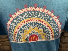 Vintage 1980s 90s McDonalds Medium Baby Blue Cotton T-Shirt Tee Flower logo F1