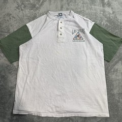 VTG 2002 Las Vegas Billiards Colorblock Henley Shirt Mens L Distressed Grunge