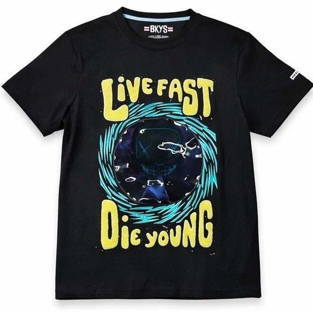 BKYS Live Fast Die Young Graphic T-Shirt Men’s Medium Black Cotton Stretch NWT