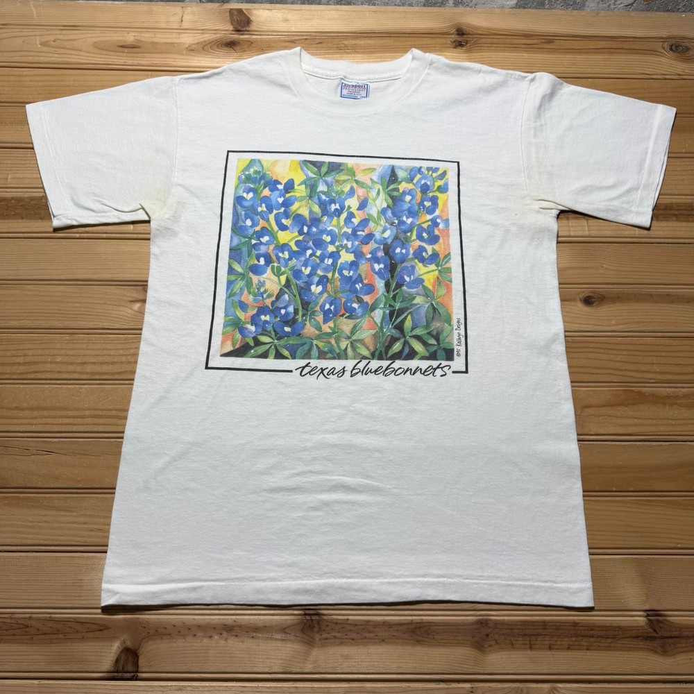Vintage 1995 Texas Bluebonnets Wildflower Floral Art Graphic T-Shirt USA Medium