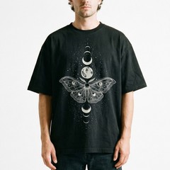 Moth Moon Phases Starfield T-Shirt Celestial Lunar Witchy Mystic Night Sky Tee
