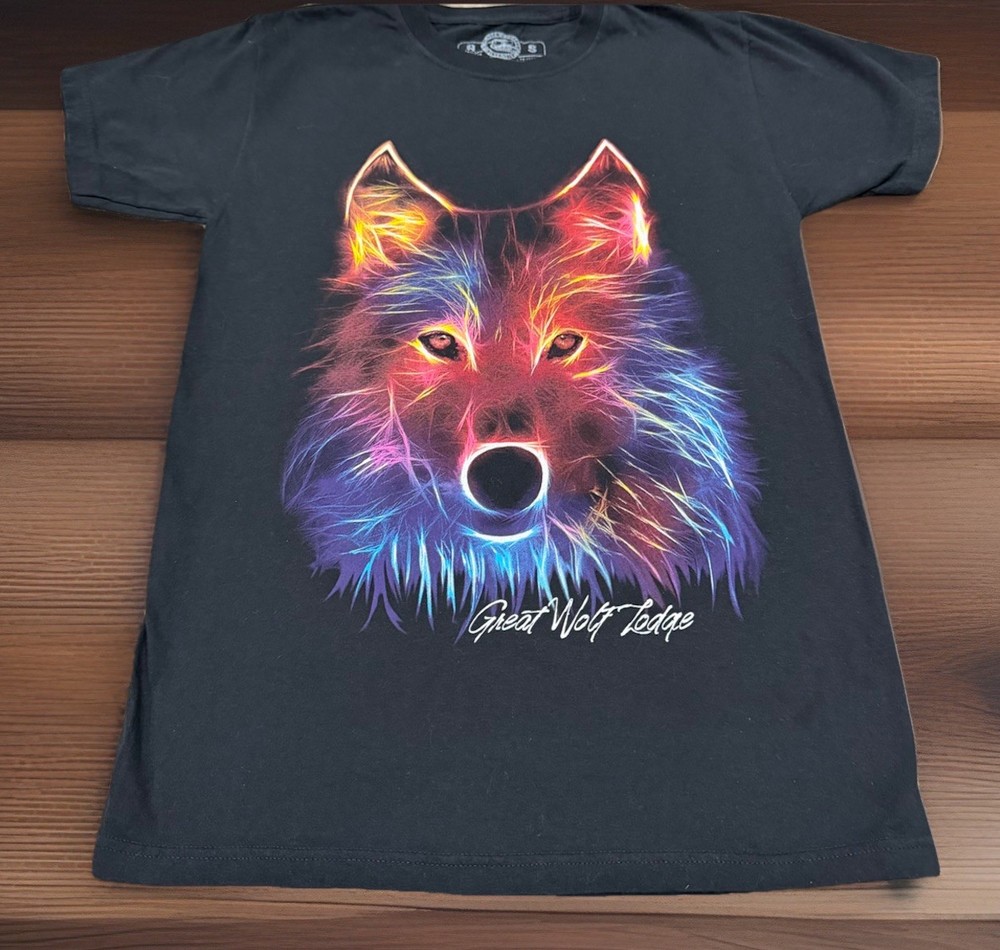 Men’s SZ Small The Duck Company Great Wolf Lodge T-shirt Neon Wolf & Black
