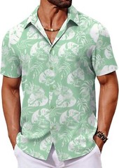 Mens Hawaiian Shirt Tropical Floral Short Sleeve Button Down Summer Beach Casual