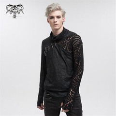 Devil Fashion Men Gothic Punk Pullover Pins Asymmetrical Long Sleeve T-shirt