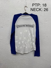 Chrome Hearts Scroll Logo Long Sleeve Baseball Tee Shirt White Blue Size S X3