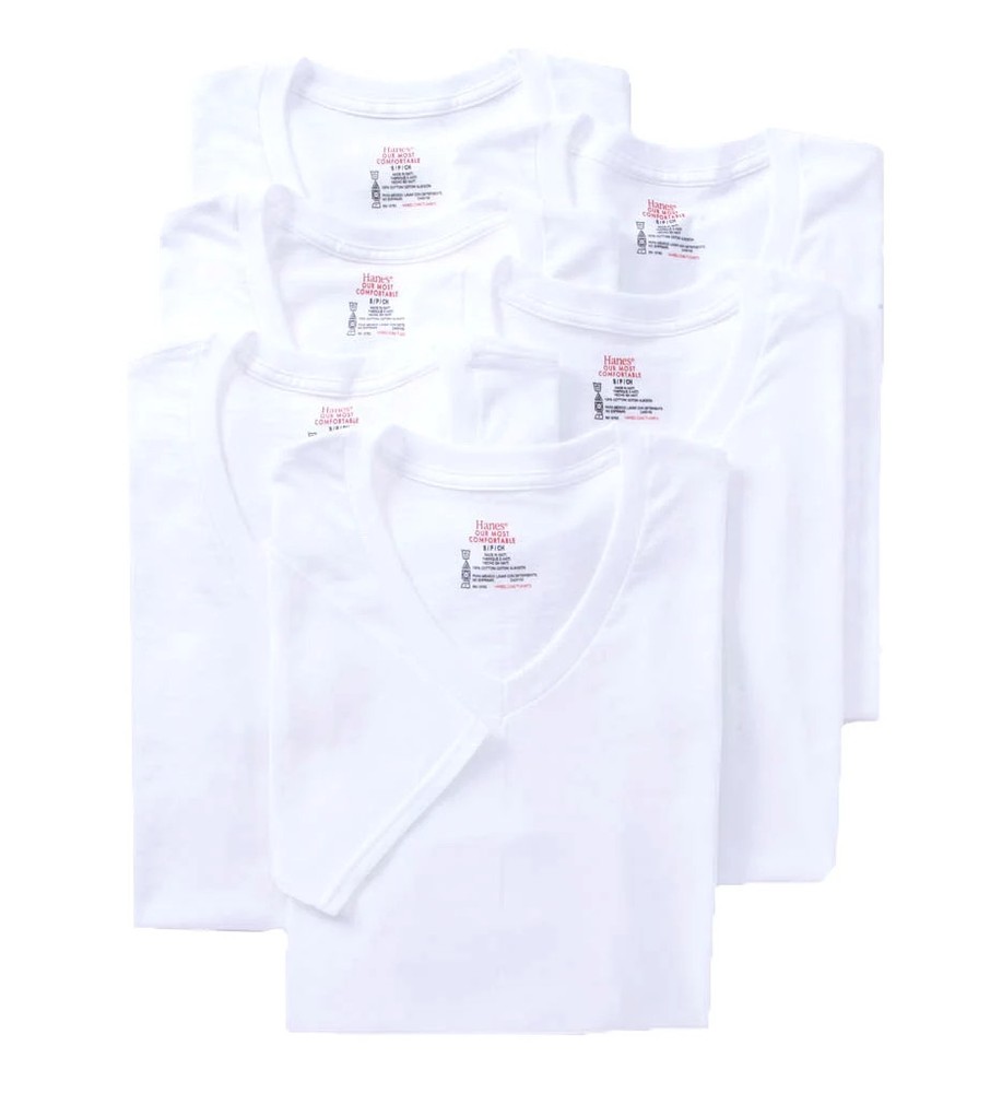 Hanes 7880W6 Premium Cotton White V-Neck T-Shirts – 6 Pack (White S)