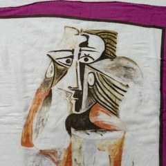 Vintage 90s Picasso Art Shirt Mens L White Cubist Graphic Tee Applique Patch
