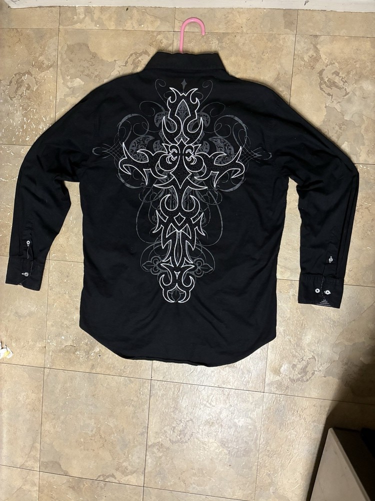 Y2k Victorious Dress Shirt Men’s Large Affliction Like Graphic Dress Shirt