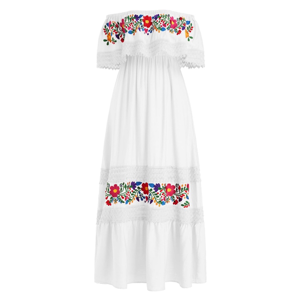 Mexican Dress for Women Floral Print Colorful Long Maxi Gowns Sleeveless Off-…