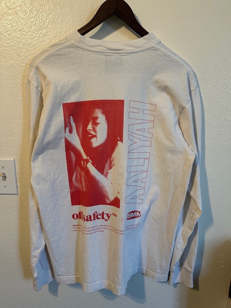 AALIYAH White NAILS DID Long Sleeve T-Shirt x OFF SAFETY 8MM SHOW Sz-M Hip Hop