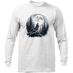 Howling Wolf Moonlight Wilderness Outdoor Wildlife Nature Long Sleeve Shirt