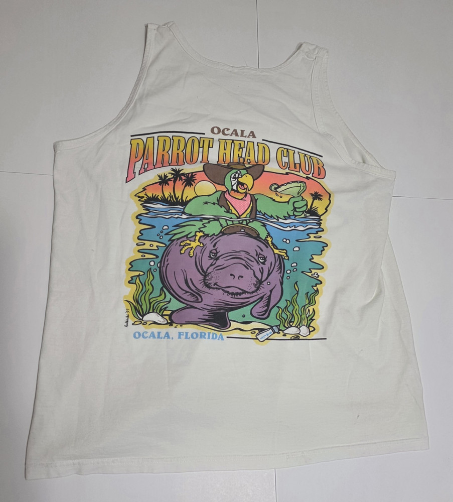 Rare Parrot Head Club Ocala Florida White Graphic Print Sleeveless Tank Top L